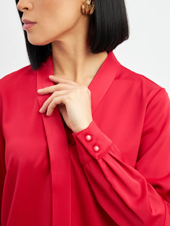 Блузка из сатина с V вырезом OD-8071-4 красный