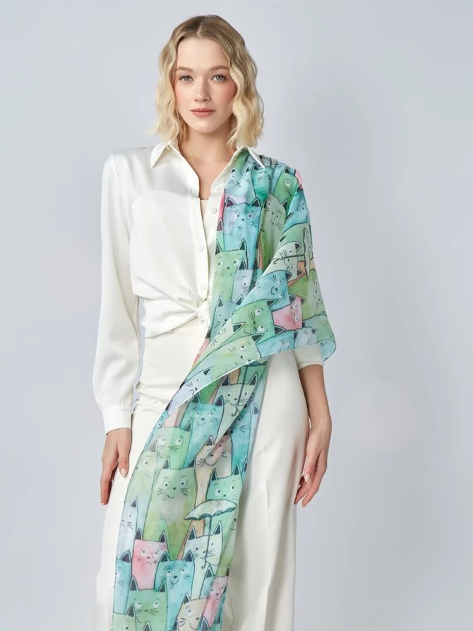 Палантин женский с принтом "Котики"