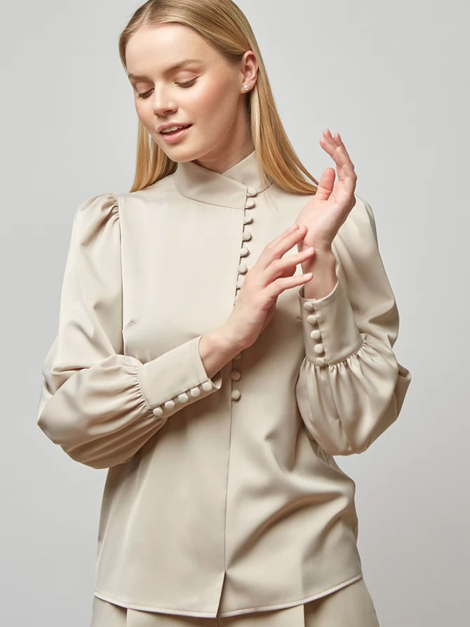 Блуза-косоворотка много пуговиц OD-550-17 светло-коричневый