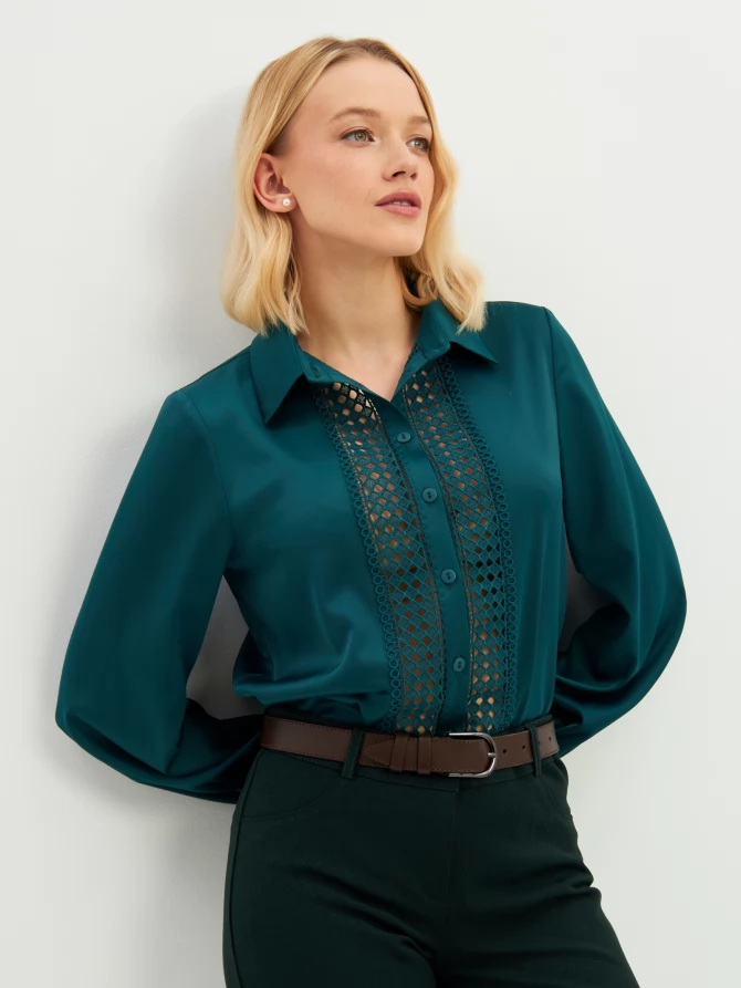 Блузка с кружевом OD-808-3 зеленый