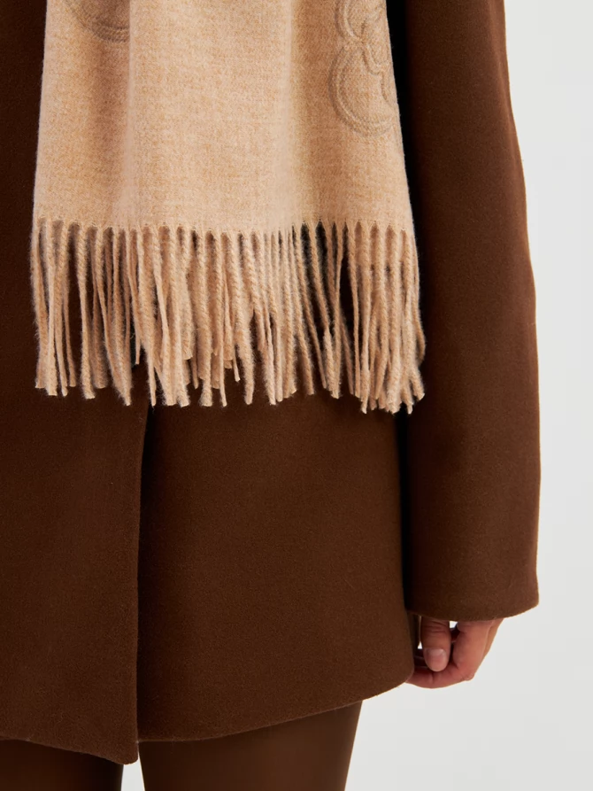 Палантин двусторонний с принтом и бахромой