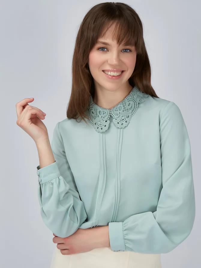 Блузка с кружевным воротником OD-861-5 светло-зеленый