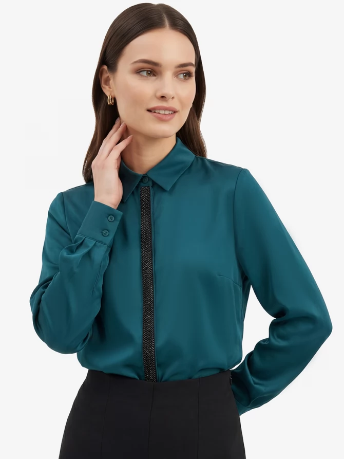 Блуза с широкой бисерной тесьмой OD-1072-2 бутылочный