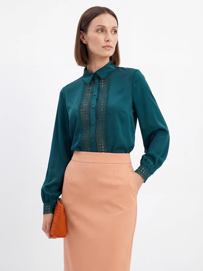 Блузка с кружевом OD-808-3 зеленый