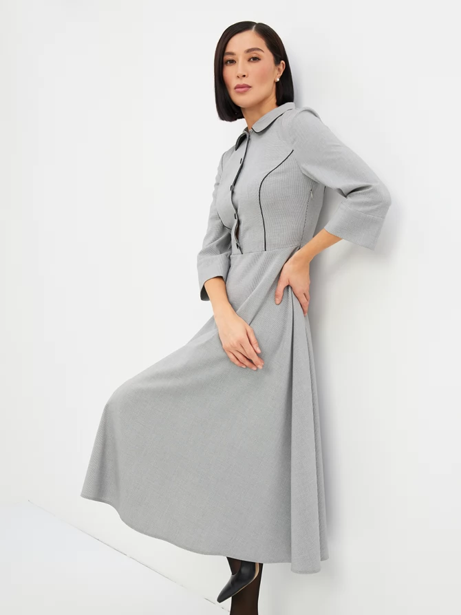 Платье с кантом OD-890-1 ч/белая мелкая клетка