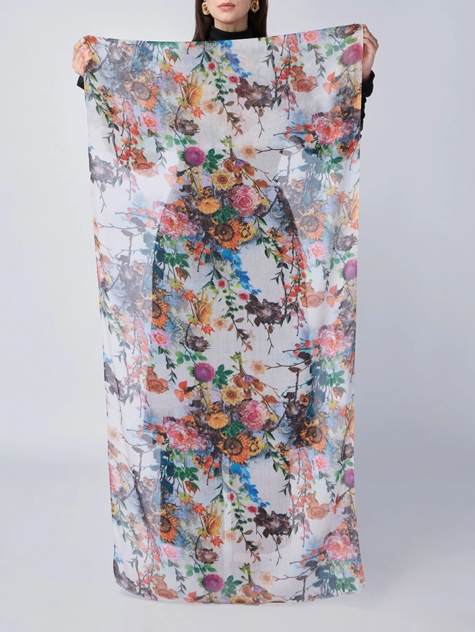 Палантин женский с цветочным принтом KSH16-122-6