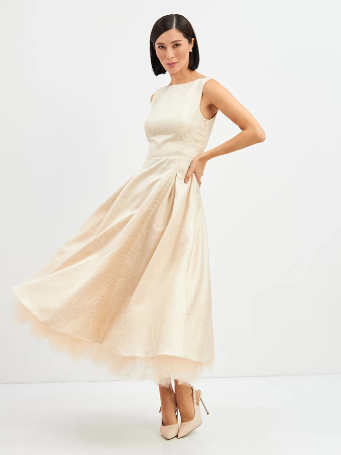 Платье из жаккарда + юбка из фатина OD-939-1 сливочный