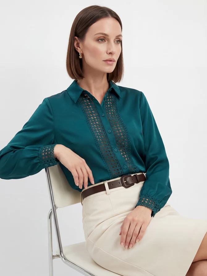 Блузка с кружевом OD-808-3 зеленый