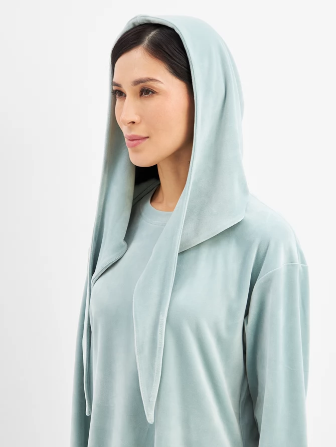 Костюм из велюра со съемным капюшоном и резинкой в комплекте OD-1009-2 зеленый