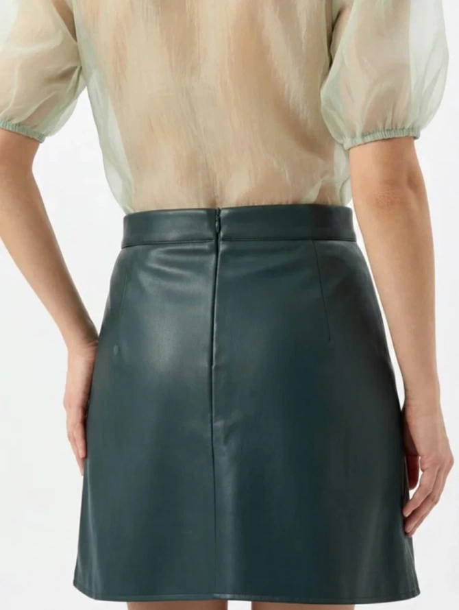 Юбка короткая из эко-кожи с молниями OD-1004-2 зеленый