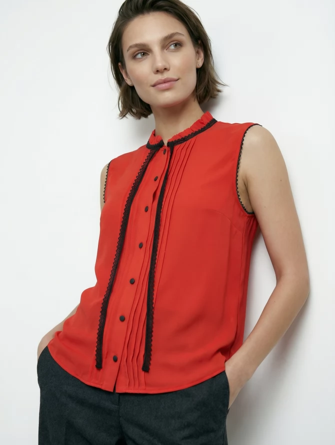 Блузка без рукавов с отделкой из тесьмы OD-973-3 красный