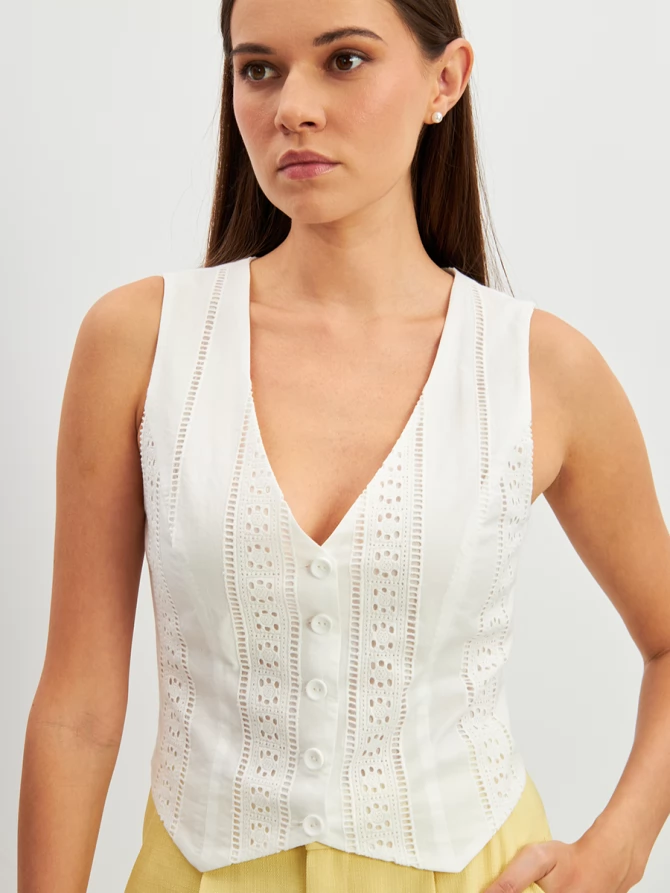 Жилет из хлопкового шитья белый OD-995-1