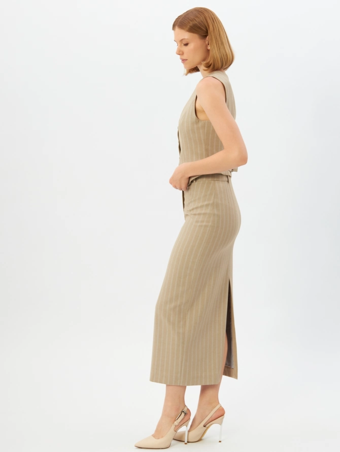 Юбка из костюмной ткани в полоску OD-921-2 капучино