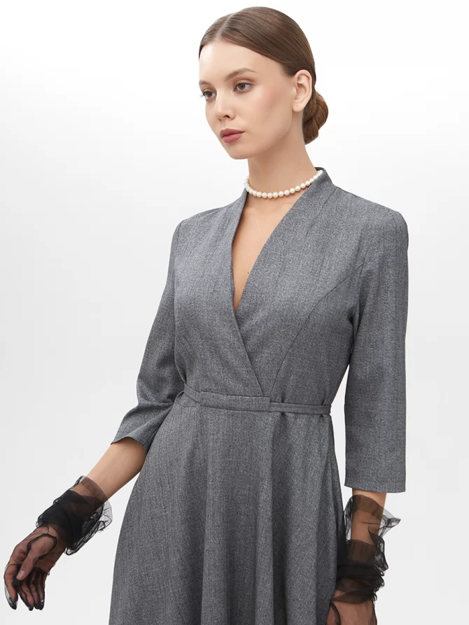 Платье с воротником стойка OD-885-1 темно-серый