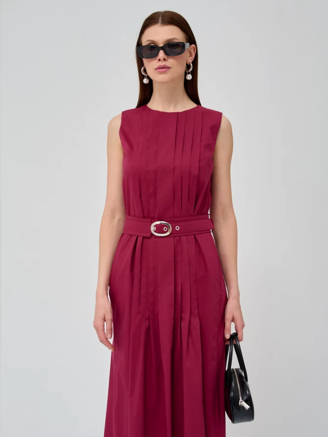 Платье хлопок OD-794-2 с поясом бордовое