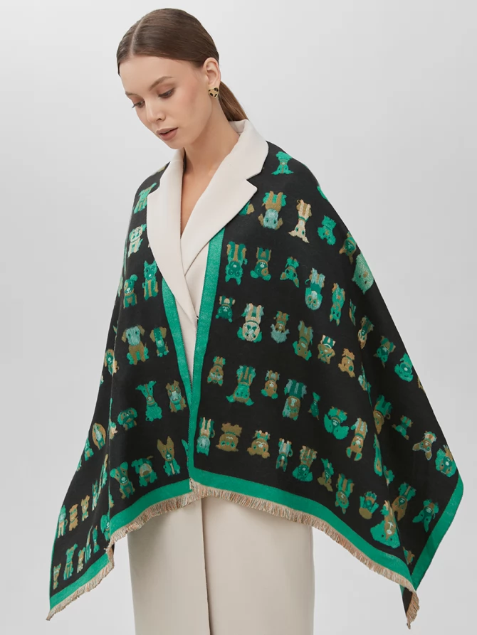 Палантин женский двусторонний с принтом собаки и бахромой