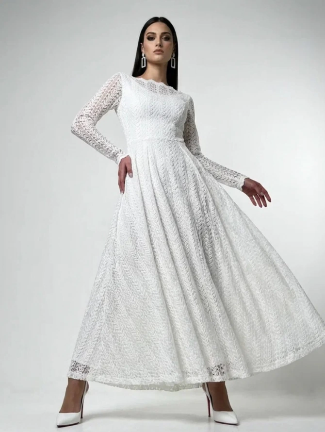 Платье из трикотажного кружева OD-904-4 белое