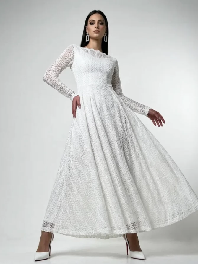 Платье из трикотажного кружева OD-904-4 белое