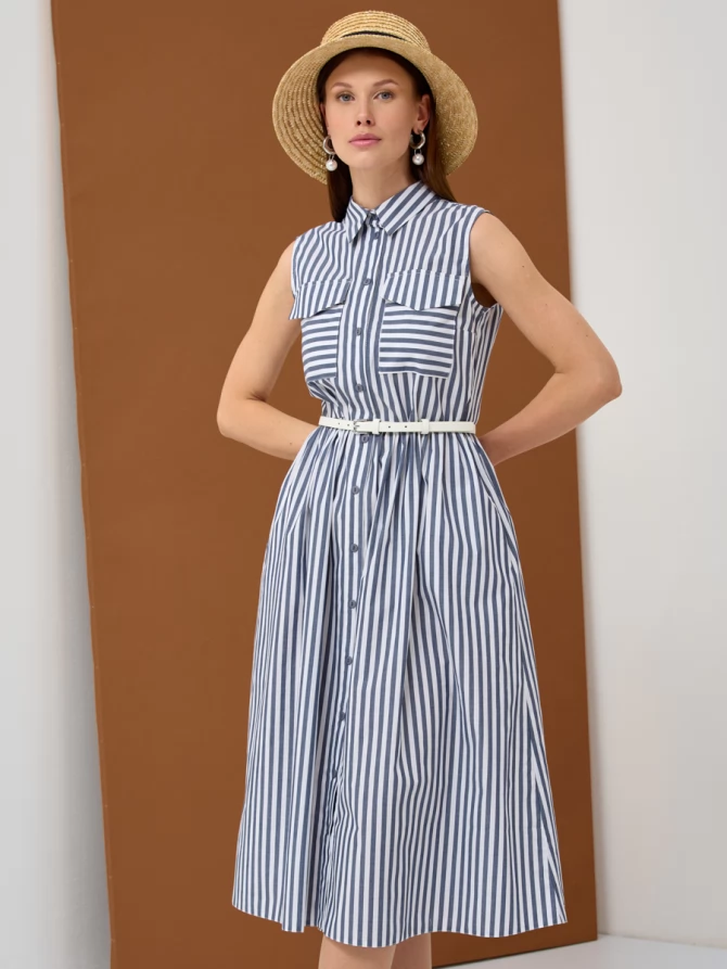 Платье хлопок OD-800-2 полоса синяя