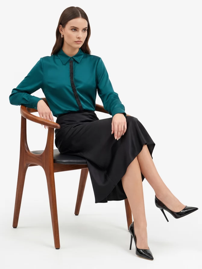 Блуза с широкой бисерной тесьмой OD-1072-2 бутылочный