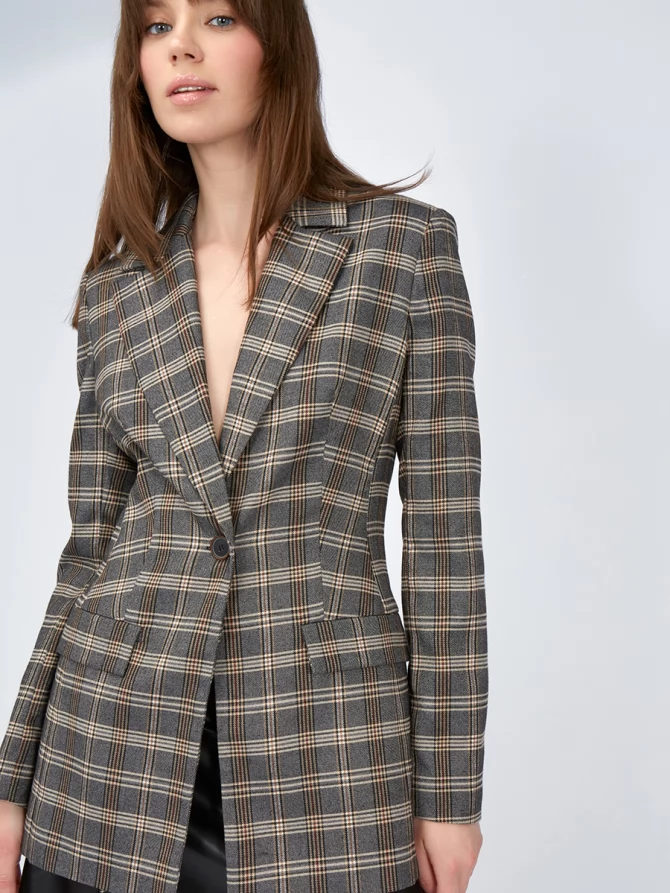 Жакет приталенный костюмка OD-821-2 серо-коричневый