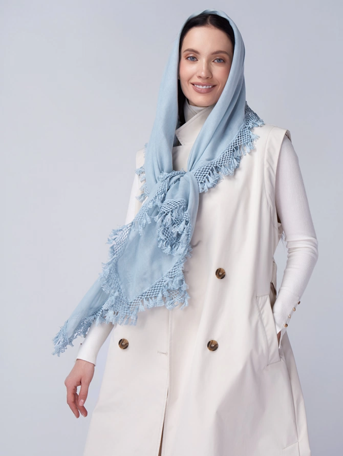 Палантин женский с ажурной бахромой