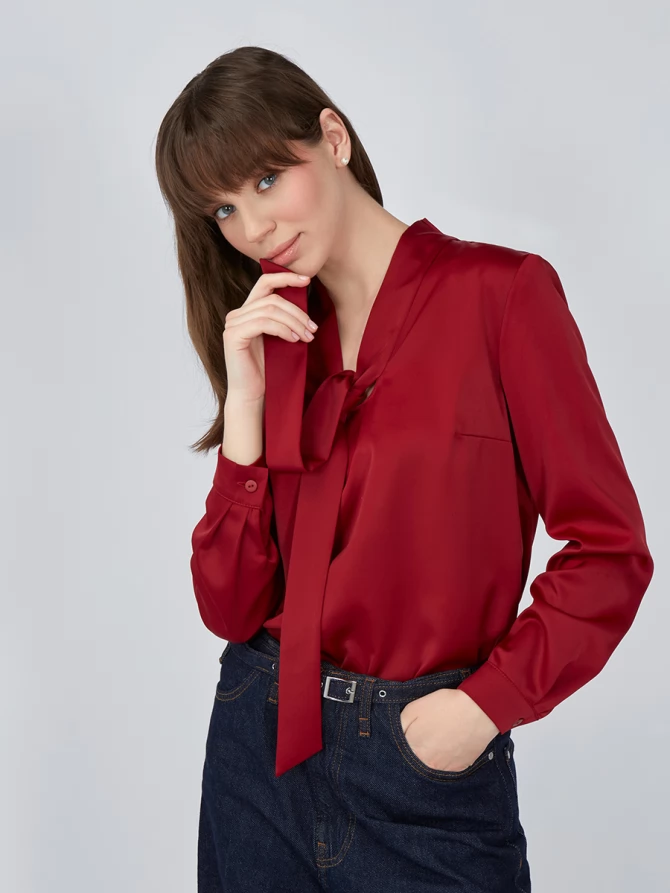 Блузка с завязками OD-812-3 бордовая