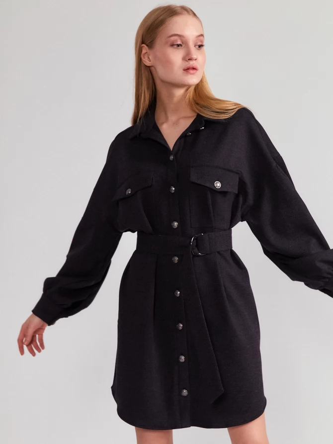 Платье-рубашка OD-614-2 вельвет темно-серый