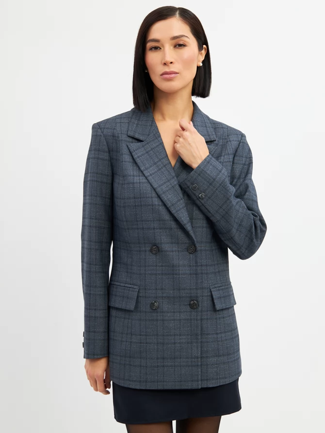 Жакет двубортный на подкладке  OD-980-2 клетка серо-синяя