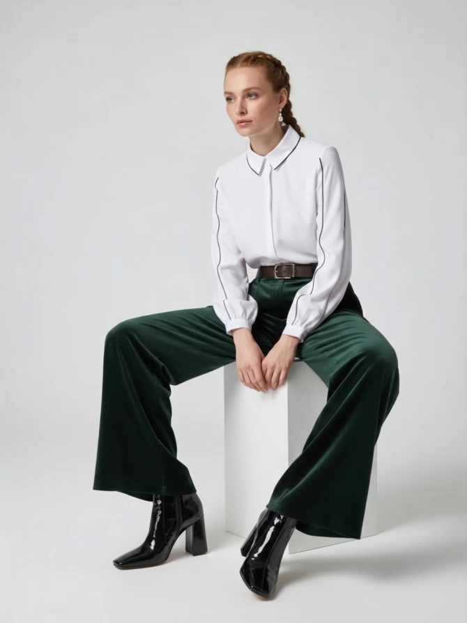 Блузка с контрасной строчкой OD-871-1 белый