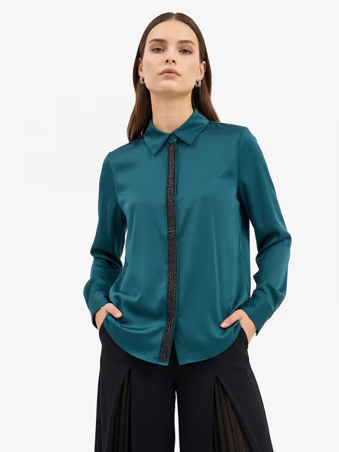 Блуза с широкой бисерной тесьмой OD-1072-2 бутылочный