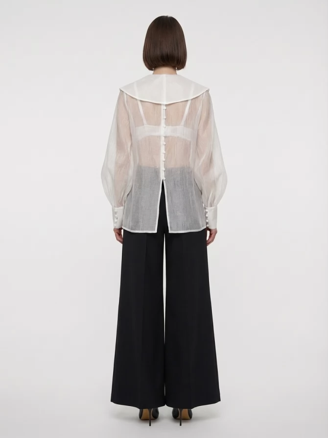 Блузка из органзы со съемным воротником OD-930-1 синий