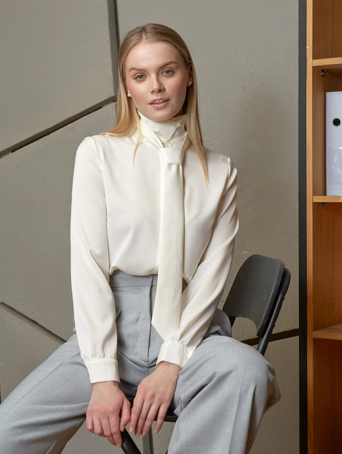 Блузка с галстуком OD-881-7 сливочный