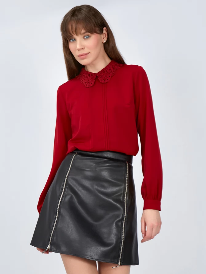 Блузка с кружевным воротником OD-861-3 бордо