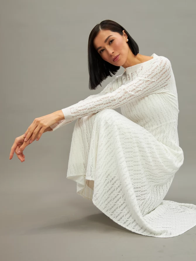 Платье из трикотажного кружева OD-904-1 белое