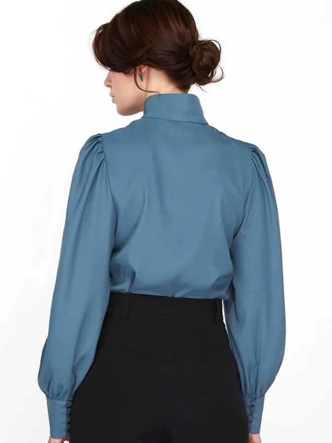 Блуза-косоворотка много пуговиц OD-550-14 серо-зеленый-голубой (морская волна)