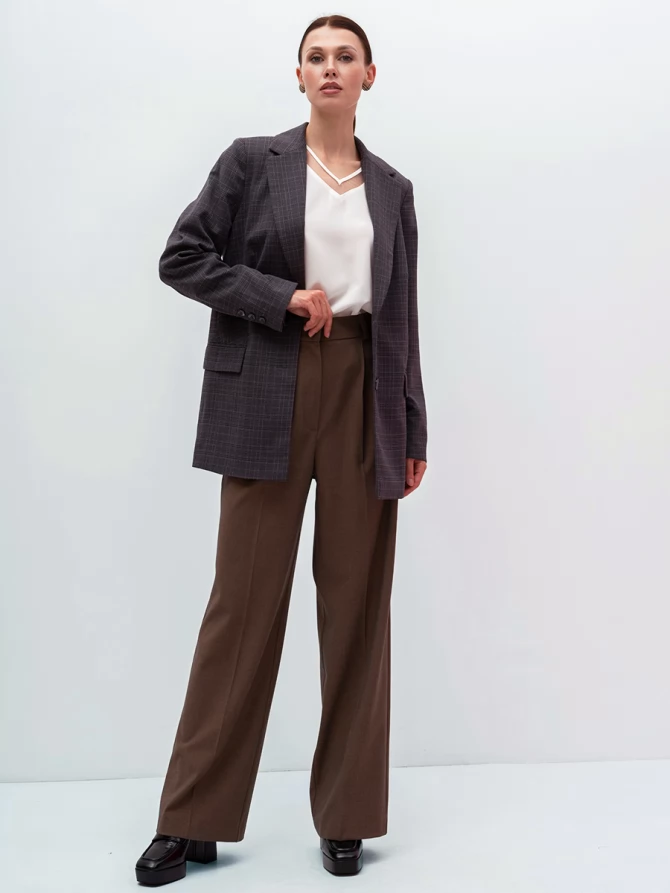 Жакет длинный OD-839-4 сине-бежевая клетка