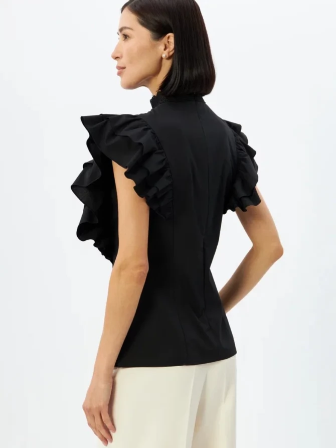 Блузка из хлопка с крыльями и кружевом OD-912-2 черный