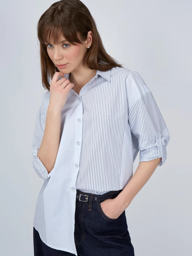 Рубашка полоса OD-918-1 серо-голубая