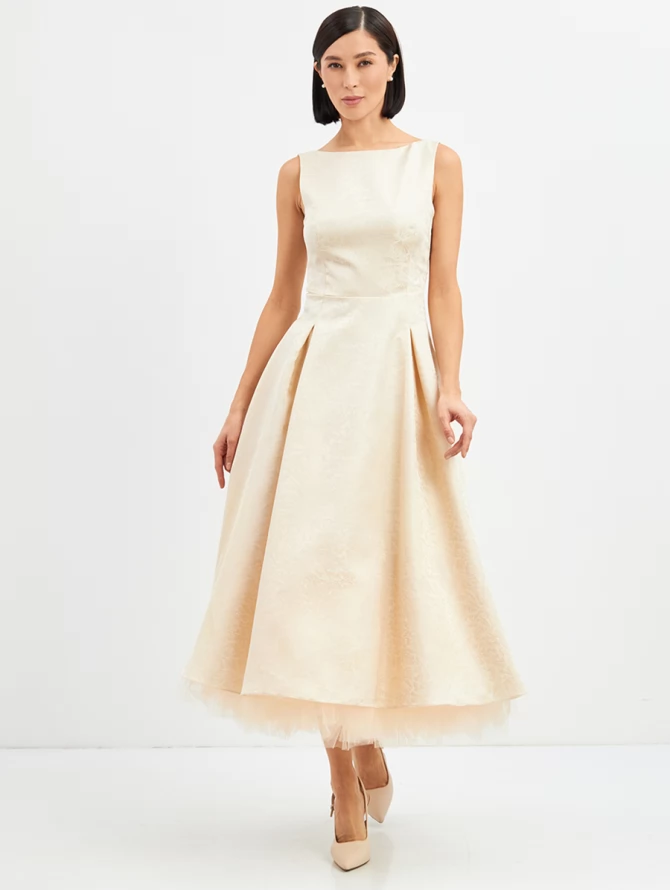 Платье из жаккарда OD-939-1 сливочный