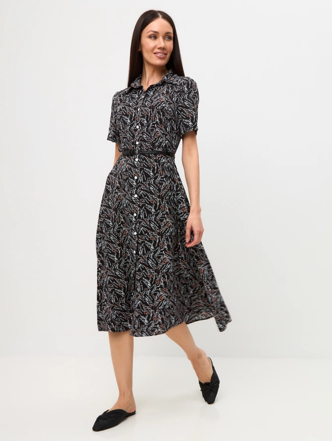 Платье-халат черное с белыми ветками