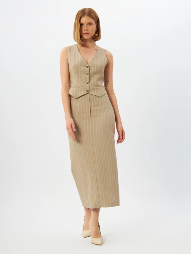 Юбка из костюмной ткани в полоску OD-921-2 капучино