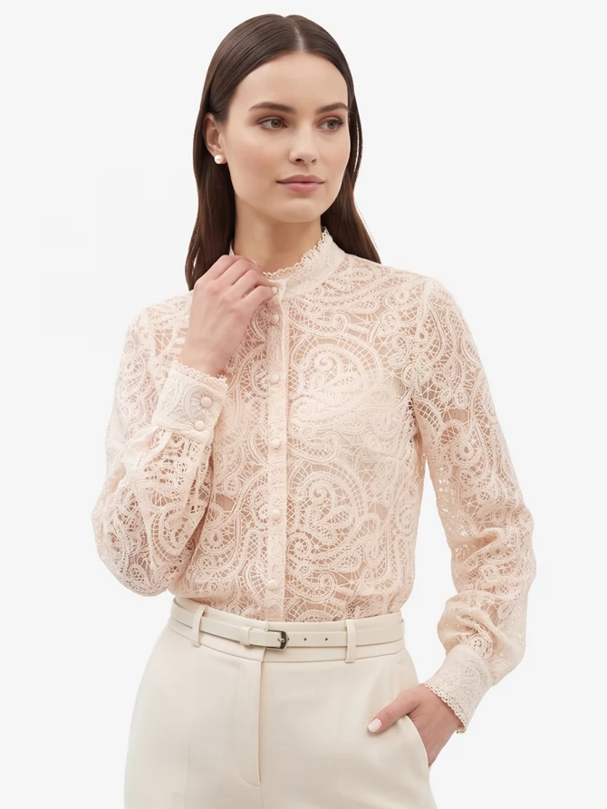 Блузка из кружевной ткани OD-977-3 лосось