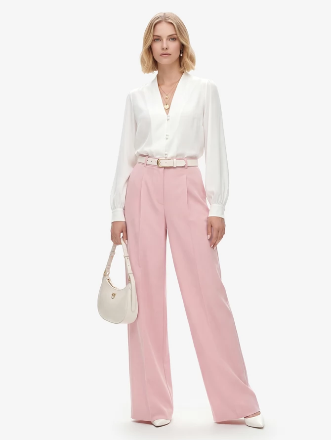 Брюки-палаццо из костюмной ткани, розовые