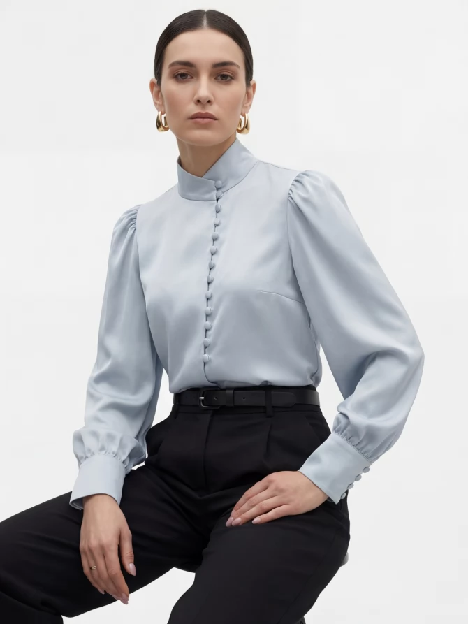Блуза-косоворотка много пуговиц OD-550-20 серо-голубой