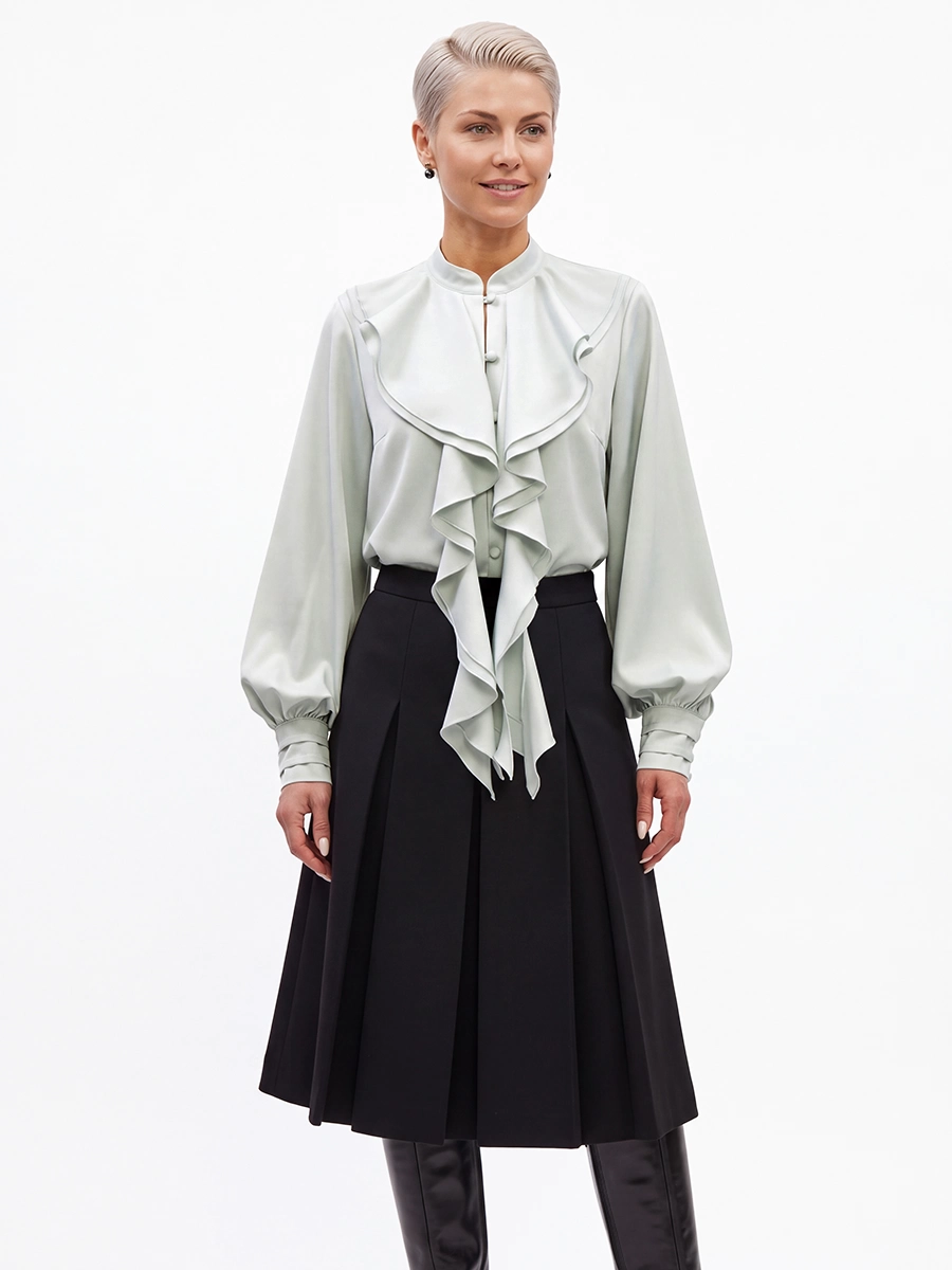 Блузка с отлетными рюшами, цвет полынь