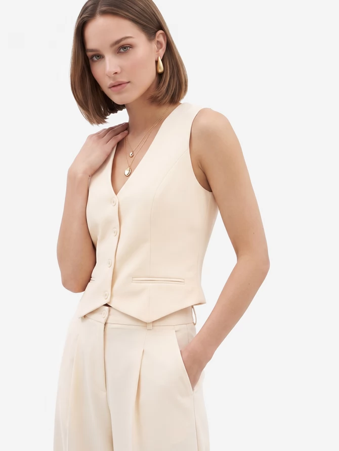 Жилет из костюмной ткани OD-920-4 молочный