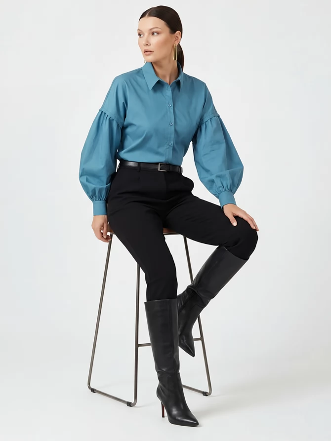 Рубашка с пышным рукавом OD-879-1 голубой