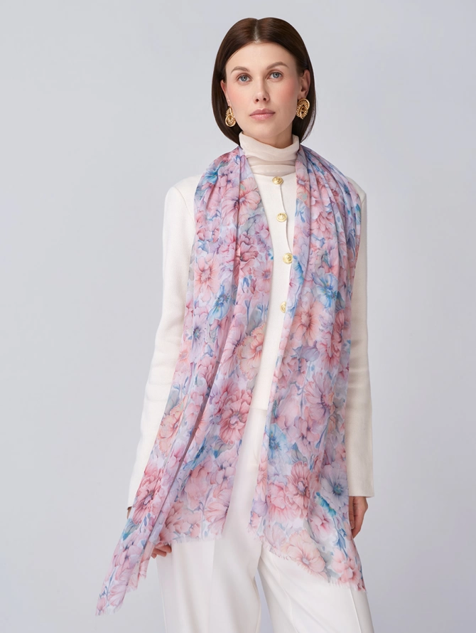 Палантин женский с акварельным цветочным принтом