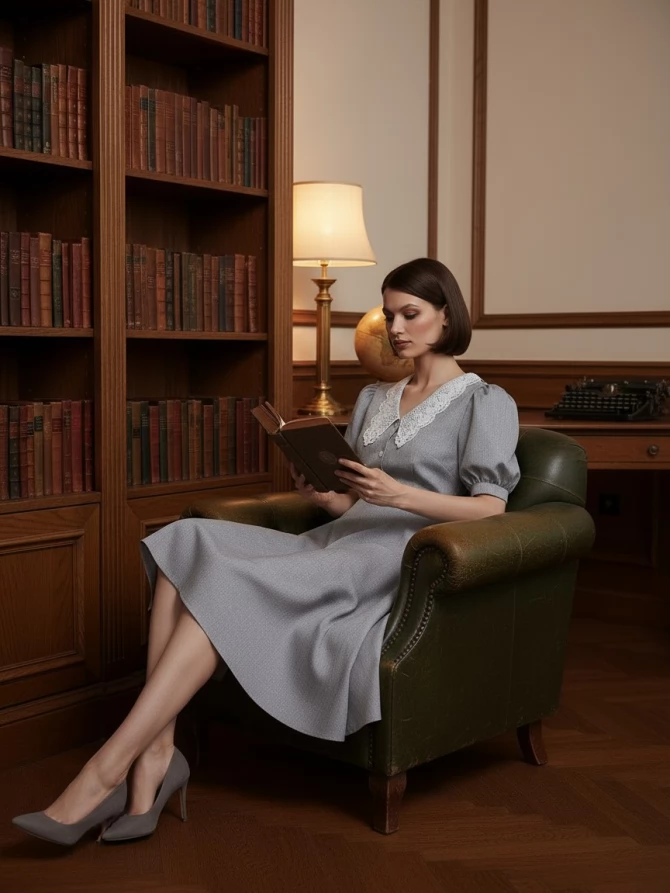 Платье с кружевным воротником  OD-888-2 св.серый